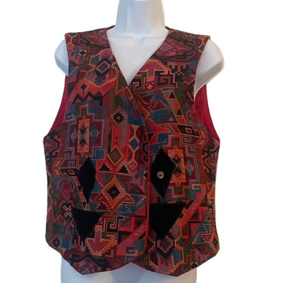 marie studer Jackets & Blazers - Vintage Marie Studer‎ Designs Women Vest Southwestern Open Front Art To Wear, L